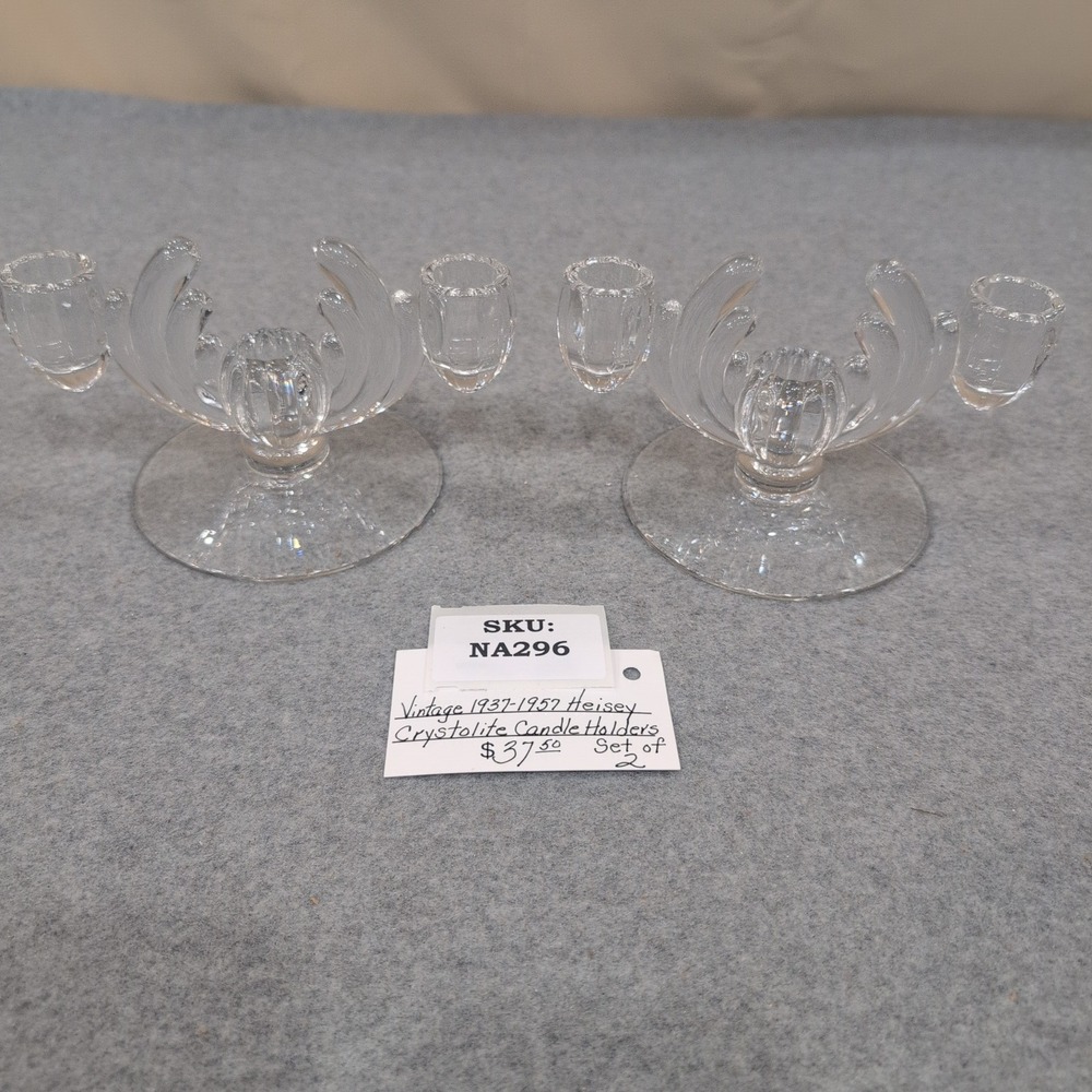 Vintage Heisey Crystolite Clear Glass Candelabra Set of 2 c. 1937-1957 - Picture 7 of 7